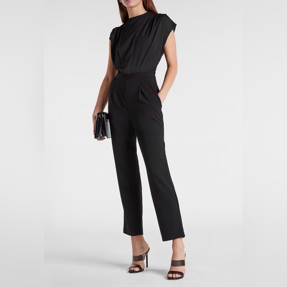 Express Draped Neck Short Sleeve Jumpsuit, Size XS